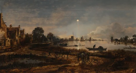 Flodlandskap i månsken
